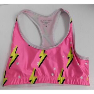 Goldsheep Pink‎ Yellow Bolt White Stars Crop Top U Bra Sports Bra sz M